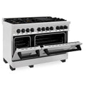 ZLINE Autograph Edition 48 in. 6.0 cu. ft. Legacy Dual Fuel Range with 7 Burner Gas Cooktop and 2 Electric Ovens in Satin Stainless Steel and Matte Black Accents (RASZ-SN-48-MB)