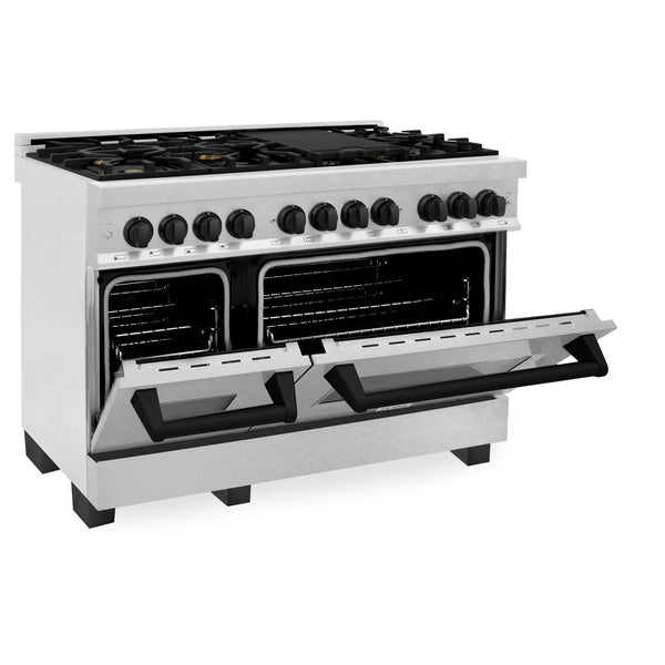 ZLINE Autograph Edition 48 in. 6.0 cu. ft. Legacy Dual Fuel Range with 7 Burner Gas Cooktop and 2 Electric Ovens in Satin Stainless Steel and Matte Black Accents (RASZ-SN-48-MB)