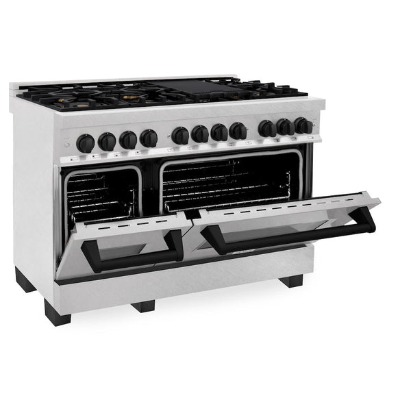 ZLINE Autograph Edition 48 in. 6.0 cu. ft. Legacy Dual Fuel Range with 7 Burner Gas Cooktop and 2 Electric Ovens in Satin Stainless Steel and Matte Black Accents, Open Box-Good Condition
