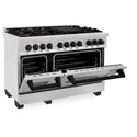 ZLINE Autograph Edition 48 in. 6.0 cu. ft. Legacy Dual Fuel Range with 7 Burner Gas Cooktop and 2 Electric Ovens in Satin Stainless Steel and Matte Black Accents, Open Box-Great Condition