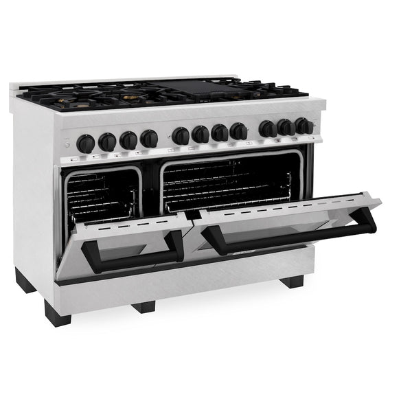 ZLINE Autograph Edition 48 in. 6.0 cu. ft. Legacy Dual Fuel Range with 7 Burner Gas Cooktop and 2 Electric Ovens in Satin Stainless Steel and Matte Black Accents, Open Box-Great Condition