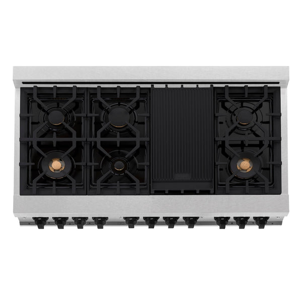 ZLINE Autograph Edition 48 in. 6.0 cu. ft. Legacy Dual Fuel Range with 7 Burner Gas Cooktop and 2 Electric Ovens in Satin Stainless Steel and Matte Black Accents, Open Box-Great Condition