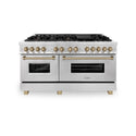 ZLINE Autograph Edition 60 in. 7.4 cu. ft. Legacy Dual Fuel Range with 9 Burner Gas Cooktop and 2 Electric Convection Ovens in Satin Stainless Steel and Champagne Bronze Accents, Open Box-Good Condition