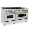 ZLINE Autograph Edition 60 in. 7.4 cu. ft. Legacy Dual Fuel Range with 9 Burner Gas Cooktop and 2 Electric Convection Ovens in Satin Stainless Steel and Champagne Bronze Accents, Open Box-Good Condition