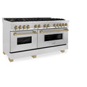 ZLINE Autograph Edition 60 in. 7.4 cu. ft. Legacy Dual Fuel Range with 9 Burner Gas Cooktop and 2 Electric Convection Ovens in Satin Stainless Steel and Champagne Bronze Accents, Open Box-Great Condition