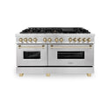 ZLINE Autograph Edition 60 in. 7.4 cu. ft. Legacy Dual Fuel Range with 9 Burner Gas Cooktop and 2 Electric Convection Ovens in Satin Stainless Steel and Polished Gold Accents, Open Box-Good Condition