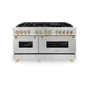 ZLINE Autograph Edition 60 in. 7.4 cu. ft. Legacy Dual Fuel Range with 9 Burner Gas Cooktop and 2 Electric Convection Ovens in Satin Stainless Steel and Polished Gold Accents, Open Box-Great Condition
