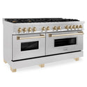 ZLINE Autograph Edition 60 in. 7.4 cu. ft. Legacy Dual Fuel Range with 9 Burner Gas Cooktop and 2 Electric Convection Ovens in Satin Stainless Steel and Polished Gold Accents, Open Box-Great Condition