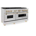 ZLINE Autograph Edition 60 in. 7.4 cu. ft. Legacy Dual Fuel Range with 9 Burner Gas Cooktop and 2 Electric Convection Ovens in Satin Stainless Steel and Polished Gold Accents, Open Box-Good Condition