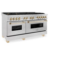 ZLINE Autograph Edition 60 in. 7.4 cu. ft. Legacy Dual Fuel Range with 9 Burner Gas Cooktop and 2 Electric Convection Ovens in Satin Stainless Steel and Polished Gold Accents, Open Box-Great Condition