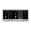 ZLINE Autograph Edition 60 in. 7.4 cu. ft. Legacy Dual Fuel Range with 9 Burner Gas Cooktop and 2 Electric Convection Ovens in Satin Stainless Steel and Polished Gold Accents (RASZ-SN-60-G)