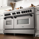 ZLINE Autograph Edition 60 in. 7.4 cu. ft. Legacy Dual Fuel Range with 9 Burner Gas Cooktop and 2 Electric Convection Ovens in Satin Stainless Steel and Matte Black Accents (RASZ-SN-60-MB)