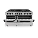 ZLINE Autograph Edition 60 in. 7.4 cu. ft. Legacy Dual Fuel Range with 9 Burner Gas Cooktop and 2 Electric Convection Ovens in Satin Stainless Steel and Matte Black Accents, Open Box-Great Condition