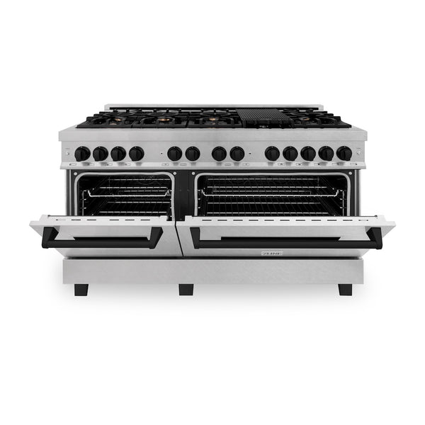 ZLINE Autograph Edition 60 in. 7.4 cu. ft. Legacy Dual Fuel Range with 9 Burner Gas Cooktop and 2 Electric Convection Ovens in Satin Stainless Steel and Matte Black Accents, Open Box-Great Condition