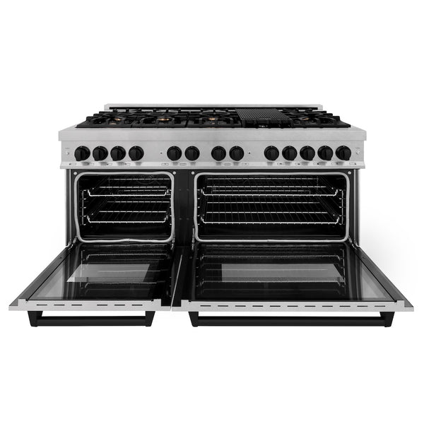 ZLINE Autograph Edition 60 in. 7.4 cu. ft. Legacy Dual Fuel Range with 9 Burner Gas Cooktop and 2 Electric Convection Ovens in Satin Stainless Steel and Matte Black Accents, Open Box-Great Condition