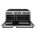 ZLINE Autograph Edition 60 in. 7.4 cu. ft. Legacy Dual Fuel Range with 9 Burner Gas Cooktop and 2 Electric Convection Ovens in Satin Stainless Steel and Matte Black Accents, Open Box-Good Condition