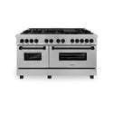 ZLINE Autograph Edition 60 in. 7.4 cu. ft. Legacy Dual Fuel Range with 9 Burner Gas Cooktop and 2 Electric Convection Ovens in Satin Stainless Steel and Matte Black Accents, Open Box-Great Condition