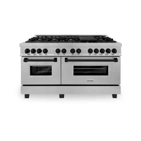 ZLINE Autograph Edition 60 in. 7.4 cu. ft. Legacy Dual Fuel Range with 9 Burner Gas Cooktop and 2 Electric Convection Ovens in Satin Stainless Steel and Matte Black Accents, Open Box-Great Condition