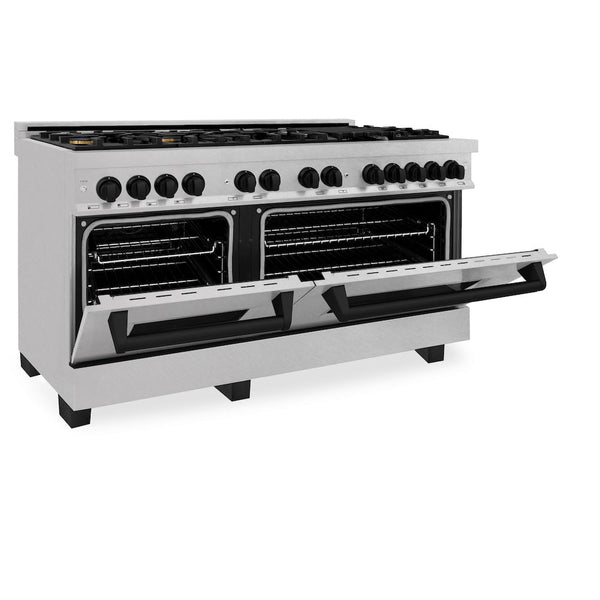 ZLINE Autograph Edition 60 in. 7.4 cu. ft. Legacy Dual Fuel Range with 9 Burner Gas Cooktop and 2 Electric Convection Ovens in Satin Stainless Steel and Matte Black Accents, Open Box-Good Condition