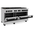 ZLINE Autograph Edition 60 in. 7.4 cu. ft. Legacy Dual Fuel Range with 9 Burner Gas Cooktop and 2 Electric Convection Ovens in Satin Stainless Steel and Matte Black Accents (RASZ-SN-60-MB)