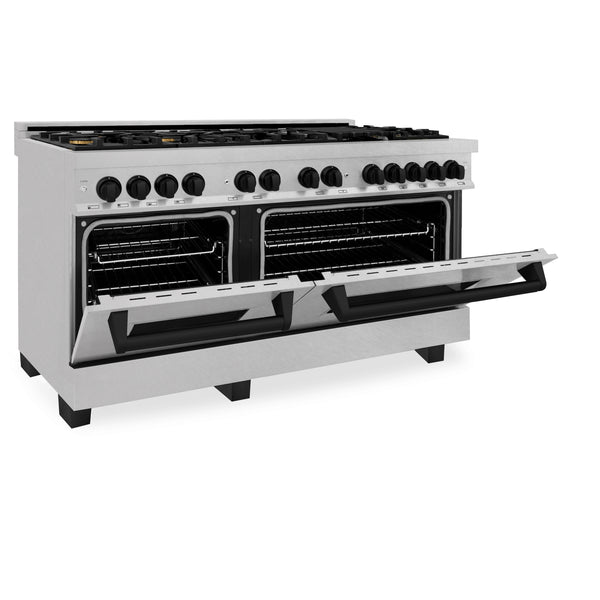 ZLINE Autograph Edition 60 in. 7.4 cu. ft. Legacy Dual Fuel Range with 9 Burner Gas Cooktop and 2 Electric Convection Ovens in Satin Stainless Steel and Matte Black Accents (RASZ-SN-60-MB)