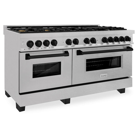 ZLINE Autograph Edition 60 in. 7.4 cu. ft. Legacy Dual Fuel Range with 9 Burner Gas Cooktop and 2 Electric Convection Ovens in Satin Stainless Steel and Matte Black Accents, Open Box-Great Condition
