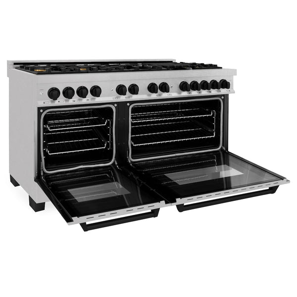 ZLINE Autograph Edition 60 in. 7.4 cu. ft. Legacy Dual Fuel Range with 9 Burner Gas Cooktop and 2 Electric Convection Ovens in Satin Stainless Steel and Matte Black Accents, Open Box-Great Condition