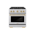 ZLINE Autograph Edition 30 in. 4.2 cu. ft. Paramount Dual Fuel Range with 4 Burner Gas Cooktop and Electric Convection Oven in Satin Stainless Steel with Champagne Bronze Accents (SDRSZ-30-CB)