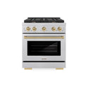 ZLINE Autograph Edition 30 in. 4.2 cu. ft. Paramount Dual Fuel Range with 4 Burner Gas Cooktop and Electric Convection Oven in Satin Stainless Steel with Champagne Bronze Accents, Open Box-Great Condition