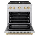 ZLINE Autograph Edition 30 in. 4.2 cu. ft. Paramount Dual Fuel Range with 4 Burner Gas Cooktop and Electric Convection Oven in Satin Stainless Steel with Champagne Bronze Accents, Open Box-Great Condition