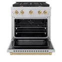 ZLINE Autograph Edition 30 in. 4.2 cu. ft. Paramount Dual Fuel Range with 4 Burner Gas Cooktop and Electric Convection Oven in Satin Stainless Steel with Champagne Bronze Accents, Open Box-Good Condition
