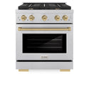 ZLINE Autograph Edition 30 in. 4.2 cu. ft. Paramount Dual Fuel Range with 4 Burner Gas Cooktop and Electric Convection Oven in Satin Stainless Steel with Champagne Bronze Accents, Open Box-Great Condition
