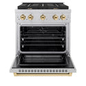 ZLINE Autograph Edition 30 in. 4.2 cu. ft. Paramount Dual Fuel Range with 4 Burner Gas Cooktop and Electric Convection Oven in Satin Stainless Steel with Polished Gold Accents, Open Box-Great Condition