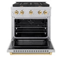 ZLINE Autograph Edition 30 in. 4.2 cu. ft. Paramount Dual Fuel Range with 4 Burner Gas Cooktop and Electric Convection Oven in Satin Stainless Steel with Polished Gold Accents, Open Box-Good Condition