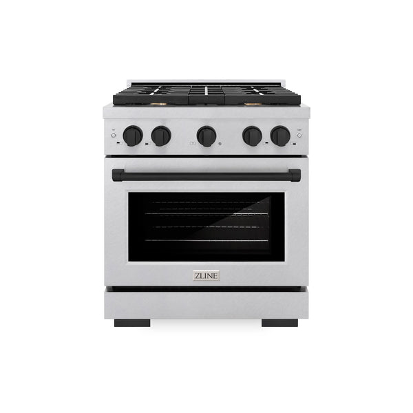 ZLINE Autograph Edition 30 in. 4.2 cu. ft. Paramount Dual Fuel Range with 4 Burner Gas Cooktop and Electric Convection Oven in Satin Stainless Steel with Matte Black Accents, Open Box-Great Condition
