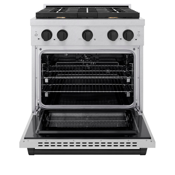 ZLINE Autograph Edition 30 in. 4.2 cu. ft. Paramount Dual Fuel Range with 4 Burner Gas Cooktop and Electric Convection Oven in Satin Stainless Steel with Matte Black Accents, Open Box-Great Condition