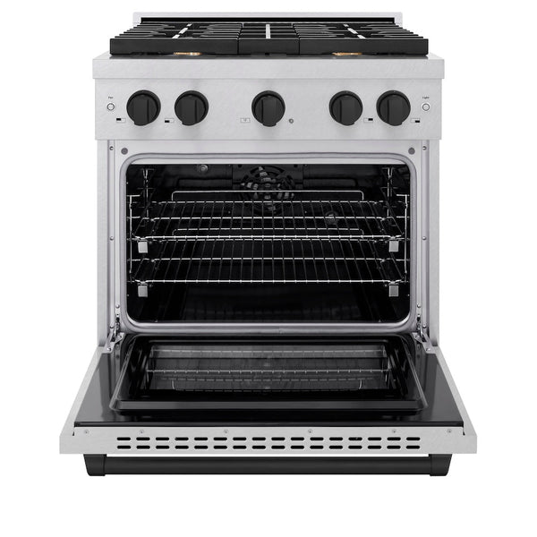 ZLINE Autograph Edition 30 in. 4.2 cu. ft. Paramount Dual Fuel Range with 4 Burner Gas Cooktop and Electric Convection Oven in Satin Stainless Steel with Matte Black Accents, Open Box-Good Condition