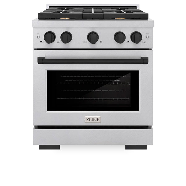 ZLINE Autograph Edition 30 in. 4.2 cu. ft. Paramount Dual Fuel Range with 4 Burner Gas Cooktop and Electric Convection Oven in Satin Stainless Steel with Matte Black Accents, Open Box-Great Condition