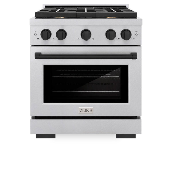 ZLINE Autograph Edition 30 in. 4.2 cu. ft. Paramount Dual Fuel Range with 4 Burner Gas Cooktop and Electric Convection Oven in Satin Stainless Steel with Matte Black Accents, Open Box-Good Condition