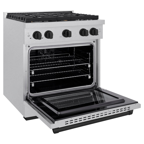 ZLINE Autograph Edition 30 in. 4.2 cu. ft. Paramount Dual Fuel Range with 4 Burner Gas Cooktop and Electric Convection Oven in Satin Stainless Steel with Matte Black Accents, Open Box-Great Condition