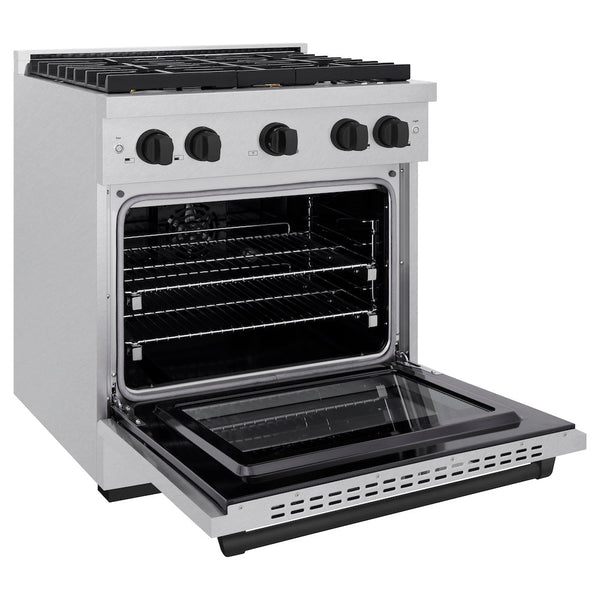 ZLINE Autograph Edition 30 in. 4.2 cu. ft. Paramount Dual Fuel Range with 4 Burner Gas Cooktop and Electric Convection Oven in Satin Stainless Steel with Matte Black Accents, Open Box-Good Condition