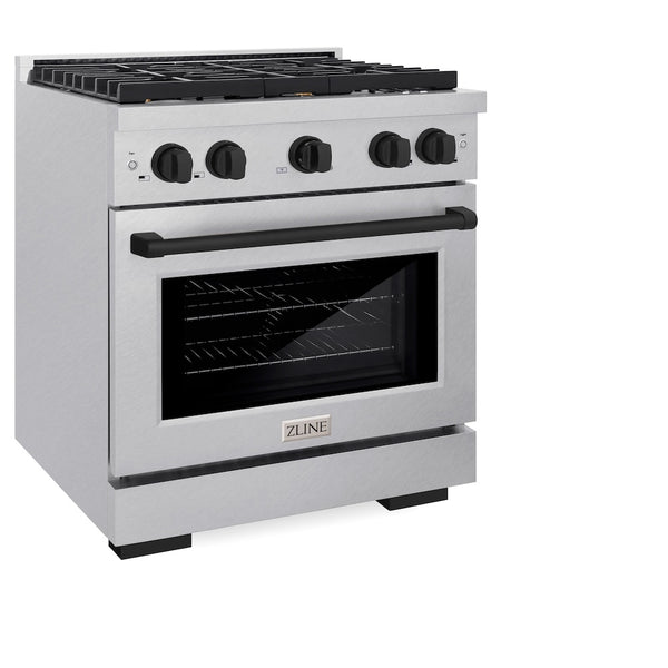 ZLINE Autograph Edition 30 in. 4.2 cu. ft. Paramount Dual Fuel Range with 4 Burner Gas Cooktop and Electric Convection Oven in Satin Stainless Steel with Matte Black Accents, Open Box-Great Condition