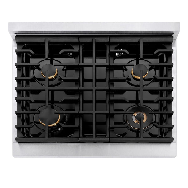 ZLINE Autograph Edition 30 in. 4.2 cu. ft. Paramount Dual Fuel Range with 4 Burner Gas Cooktop and Electric Convection Oven in Satin Stainless Steel with Matte Black Accents, Open Box-Great Condition