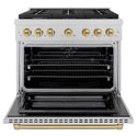 ZLINE Autograph Edition 36 in. 5.2 cu. ft. Paramount Dual Fuel Range with 6 Burner Gas Cooktop and Electric Convection Oven in Satin Stainless Steel with Champagne Bronze Accents, Open Box-Good Condition