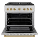 ZLINE Autograph Edition 36 in. 5.2 cu. ft. Paramount Dual Fuel Range with 6 Burner Gas Cooktop and Electric Convection Oven in Satin Stainless Steel with Champagne Bronze Accents, Open Box-Great Condition