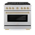 ZLINE Autograph Edition 36 in. 5.2 cu. ft. Paramount Dual Fuel Range with 6 Burner Gas Cooktop and Electric Convection Oven in Satin Stainless Steel with Champagne Bronze Accents, Open Box-Good Condition