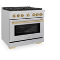 ZLINE Autograph Edition 36 in. 5.2 cu. ft. Paramount Dual Fuel Range with 6 Burner Gas Cooktop and Electric Convection Oven in Satin Stainless Steel with Champagne Bronze Accents, Open Box-Good Condition