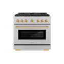 ZLINE Autograph Edition 36 in. 5.2 cu. ft. Paramount Dual Fuel Range with 6 Burner Gas Cooktop and Electric Convection Oven in Satin Stainless Steel with Polished Gold Accents, Open Box-Great Condition