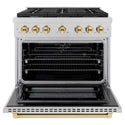 ZLINE Autograph Edition 36 in. 5.2 cu. ft. Paramount Dual Fuel Range with 6 Burner Gas Cooktop and Electric Convection Oven in Satin Stainless Steel with Polished Gold Accents, Open Box-Good Condition