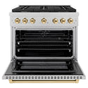 ZLINE Autograph Edition 36 in. 5.2 cu. ft. Paramount Dual Fuel Range with 6 Burner Gas Cooktop and Electric Convection Oven in Satin Stainless Steel with Polished Gold Accents, Open Box-Great Condition